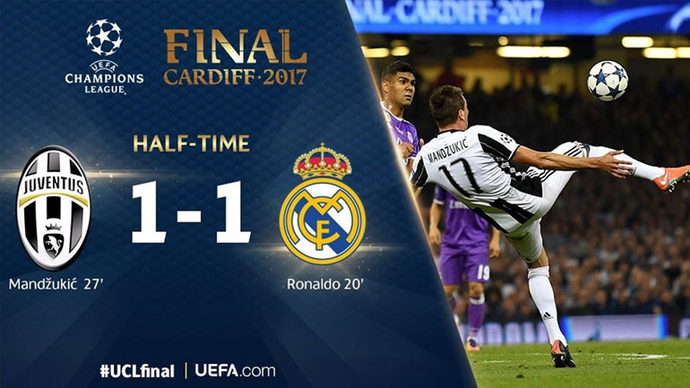 H μακέτα της UEFA με το σκορ του πρώτου μέρους