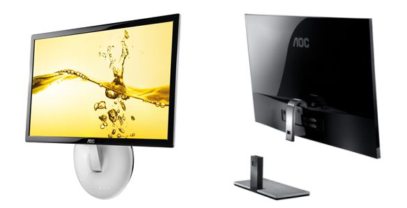 Βραβευμένες με IF Product Design Award: η οθόνη AOC Razor με αναδιπλούμενο στήριγμα (αριστερά) και η σειρά AOC 57 με  λεπτό πλαίσιο και αποσπώμενη βάση (δεξιά)