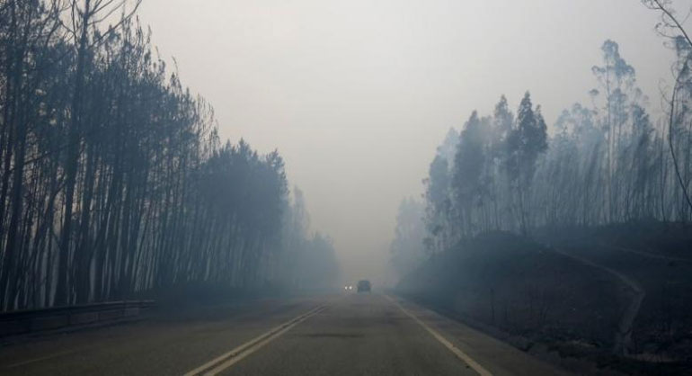 Καπνός στον αυτοκινητόδρομο IC8 κατά τη διάρκεια δασικής πυρκαγιάς κοντά στο Pedrogao Grande, στην κεντρική Πορτογαλία