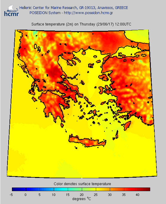 Θερμοκρασία αέρα στις 12.00 σύμφωνα με το Σύστημα Ποσειδών