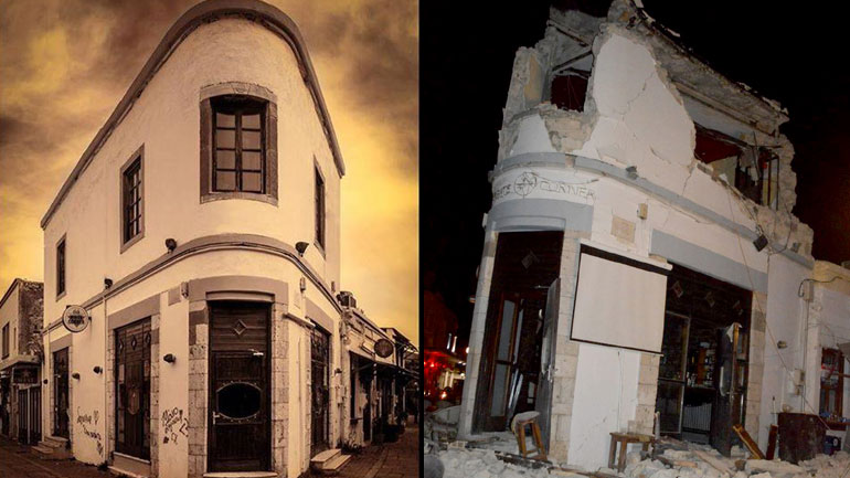 Φωτογραφίες πριν και μετά τον σεισμό από το μοιραίο μπαρ στην Κω