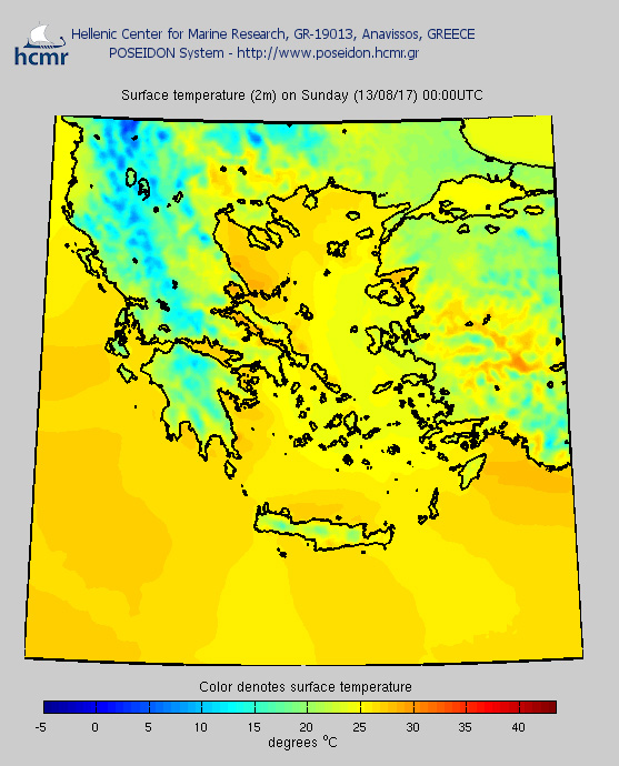 Το χρώμα καταδεικνύει τη θερμοκρασία του ανέμου (Σάββατο)