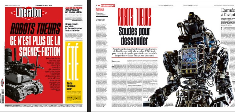 To πρωτοσέλιδο της Liberation για τα αυτόνομα οπλικά συστήματα.