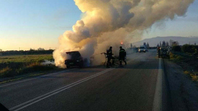 Τροχαίο ατύχημα και φωτιά σε όχημα επί της Εγνατίας Οδού