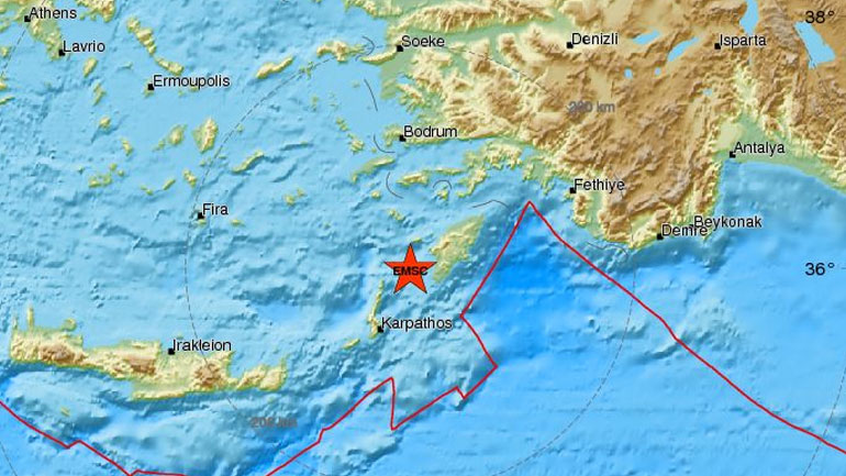 Σεισμική δόνηση 3,6R νοτιοδυτικά της Ρόδου