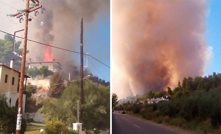 H φωτιά έφτασε στα σπίτια