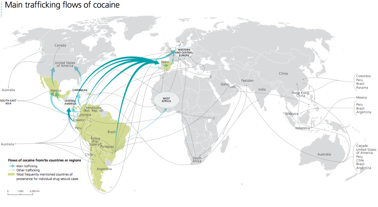 Χάρτης της παγκόσμιας διακίνησης κοκαΐνης - Τα ναρκωτικά περνούν και από την Ελλάδα- UN World Drug Report 2016 