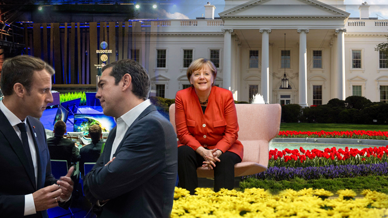 Τσίπρας μεταξύ Μακρόν, Μέρκελ και Τραμπ