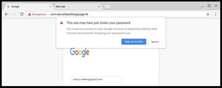 Παράδειγμα για το τι μπορεί ένας χρήστης να αντιμετωπίσει εάν εισάγει το όνομα χρήστη και τον κωδικό ασφαλείας σε μία ύποπτη ιστοσελίδα ηλεκτρονικού «ψαρέματος»