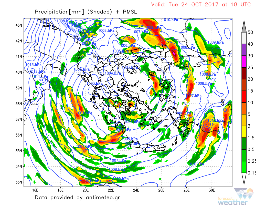 Το σύστημα το βράδυ της Τρίτης - Forecastweather