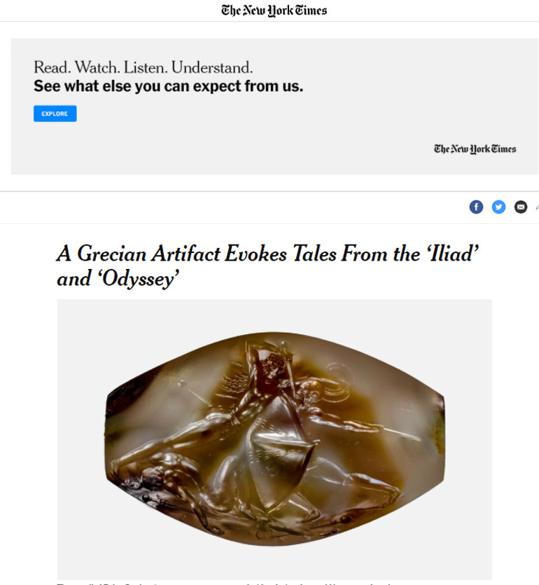 'Ένα ελληνικό εύρημα ανασύρει ιστορίες από την Ιλιάδα και την Οδύσσεια', είναι ο τίτλος στην αμερικάνικη εφημερίδα