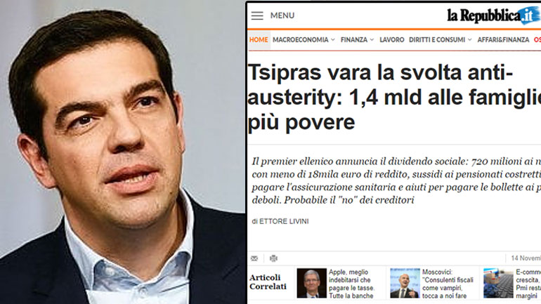 La Repubblica: «Ο Αλέξης Τσίπρας παρουσιάζει τη στροφή κατά της λιτότητας»