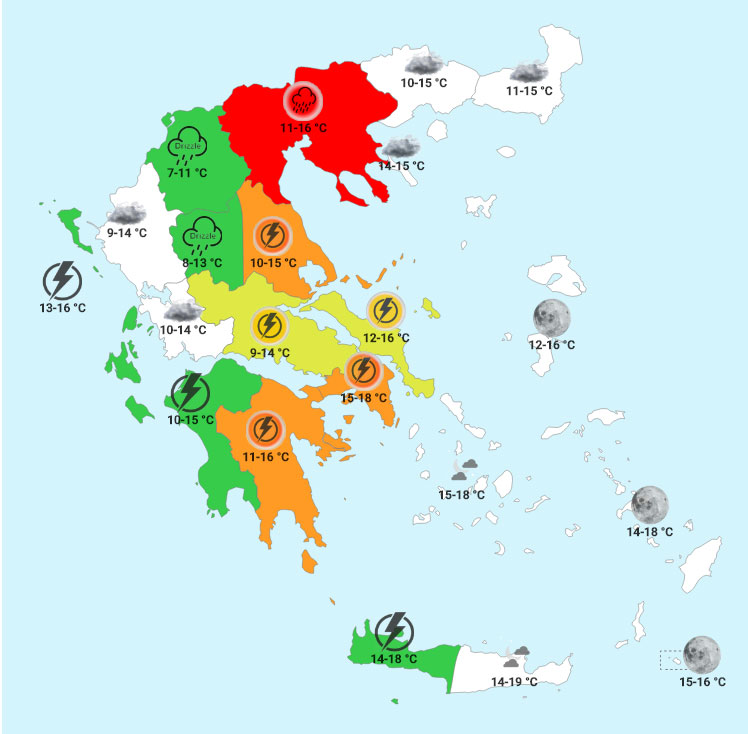 Πέμπτη βράδυ (χάρτης Forecastweather)