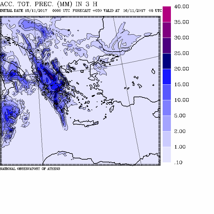 Στιγμιότυπα της προβλεπόμενης βροχής για το πρωί κιαι το απόγευμα της Πέμπτης