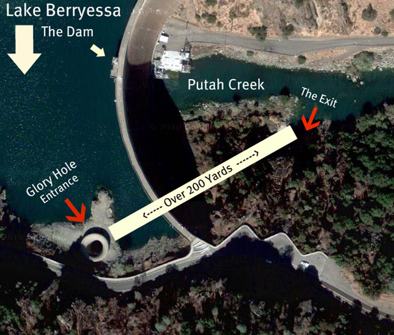 To νερό εισέρχεται μέσα από τον αγωγό και στη συνέχεια ρέει προς την κοιλάδα του Σακραμέντο