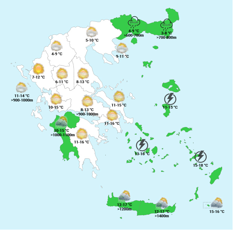 Ο καιρός το μεσημέρι της Τρίτης