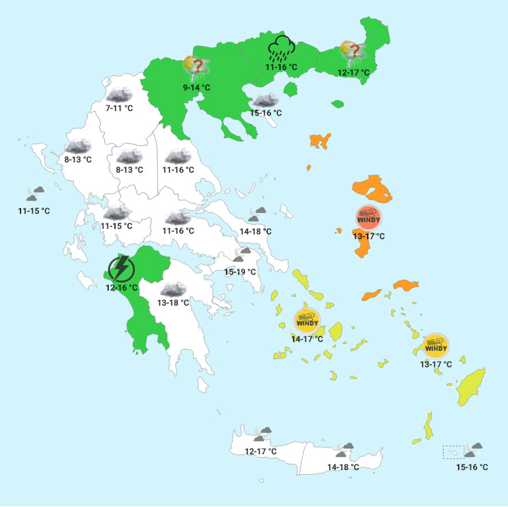 Σάββατο βράδυ (χάρτης Forecastweather)