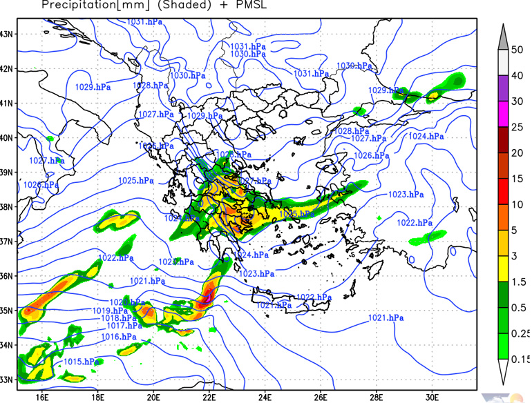 Χάρτης υετού για το πρωί της Πέμπτης