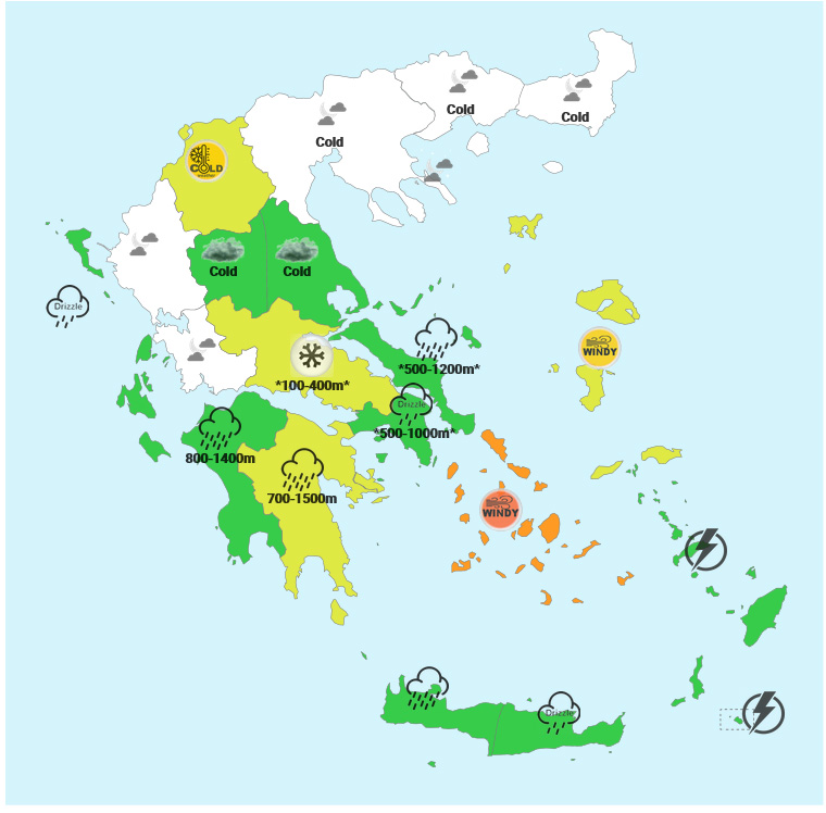 O καιρός το βράδυ του Σαββάτου