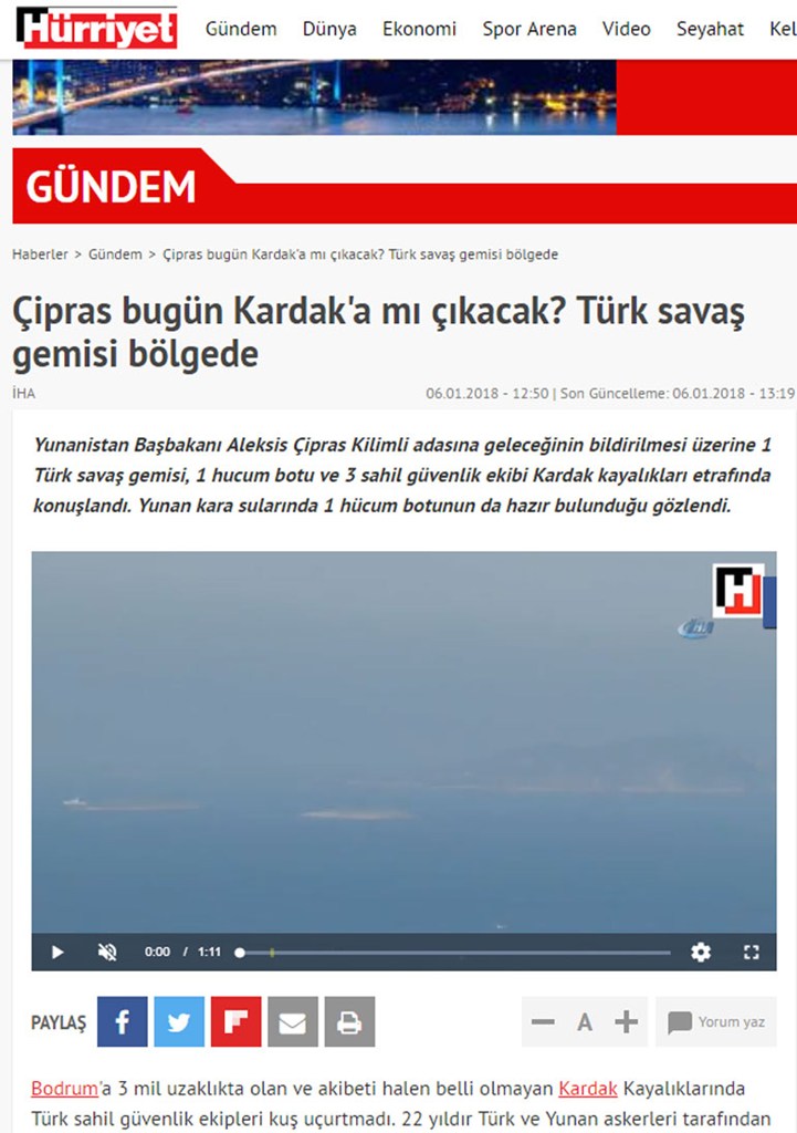 Το αρχικό πρωτοσέλιδο της 'Χουριέτ'