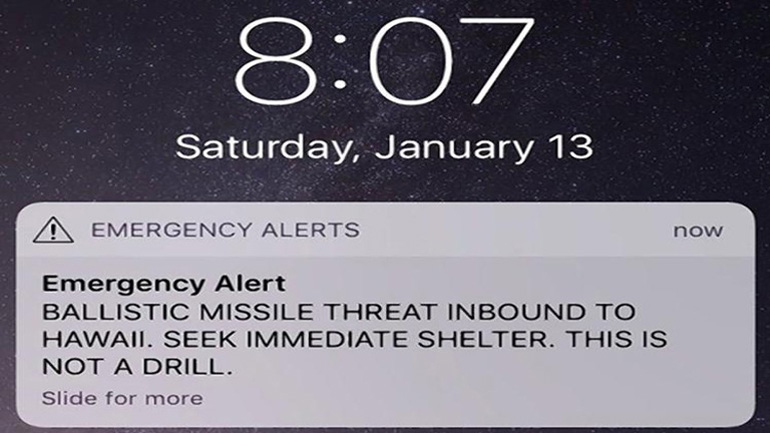 Χαβάη: «Απαράδεκτο το εσφαλμένο σήμα συναγερμού για επίθεση πυραύλου»