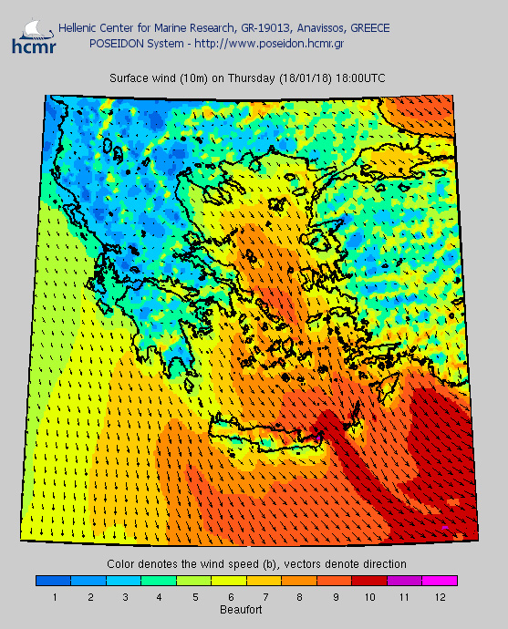 Η ταχύτητα των ανέμων το απόγευμα της Πέμπτης