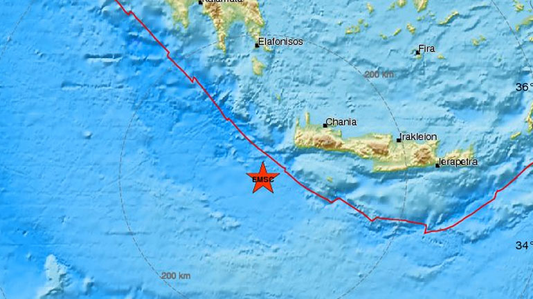 Σεισμική δόνηση 4,4R στον υποθαλάσσιο χώρο νότια της Κρήτης