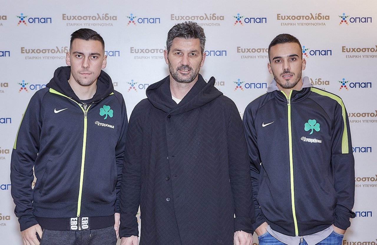 Χρήστος Δώνης, αθλητής ΠΑΕ Παναθηναϊκός, Μαρίνος Ουζουνίδης προπονητής ΠΑΕ Παναθηναϊκός, Δημήτρης Κουρμπέλης αθλητής ΠΑΕ Παναθηναϊκός