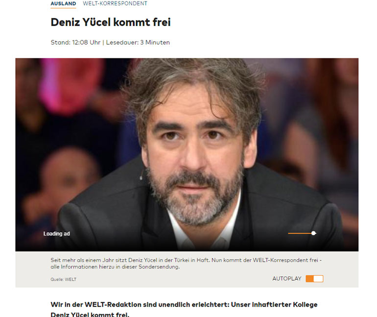 To πρωτοσέλιδο της Die Welt με τίτλο: Απελευθερώνεται ο Γιουτζέλ