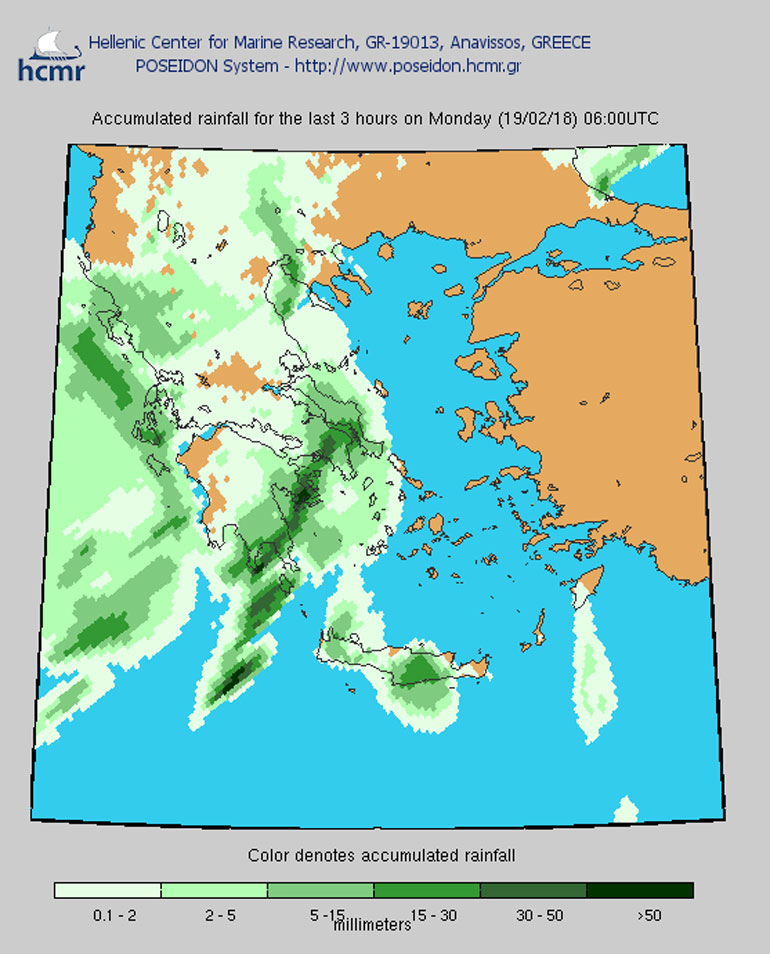 Βροχοπτώσεις (Καθαρά Δευτέρα, 06.00πμ)