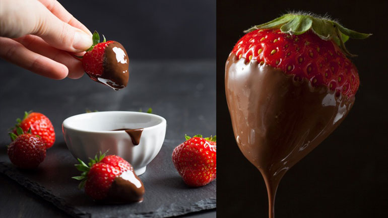 Φράουλες βουτηγμένες σε πικάντικη σοκολάτα