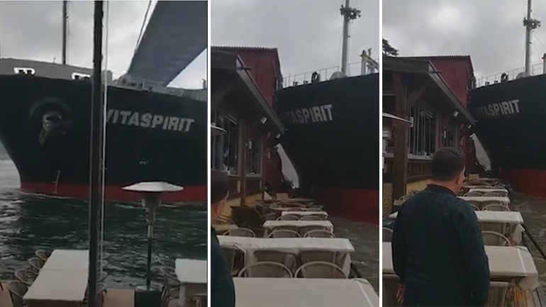 Συγκλονιστικές εικόνες από την πρόσκρουση πλοίου σε εστιατόριο στον Βόσπορο