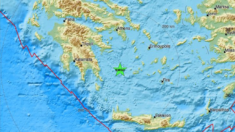 Ασθενής σεισμική δόνηση 4,1R ανοιχτά της Μήλου