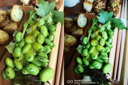 Σαλάτα με αρακά με ένα άλλο smartphone (αριστερά) και το P20 Pro (δεξιά).