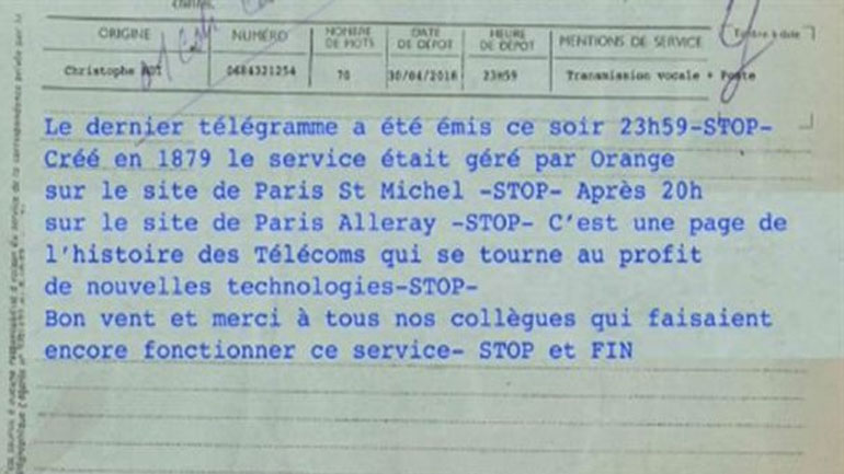 Οριστικό τέλος για την υπηρεσία τηλεγραφημάτων στη Γαλλία