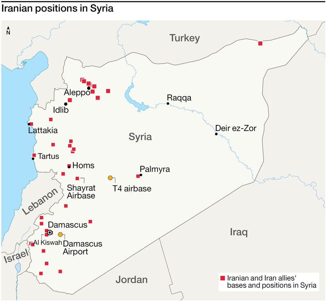 Οι (γνωστές) τοποθεσίες των ιρανικών στρατιωτικών εγκαταστάσεων στο συριακό έδαφος