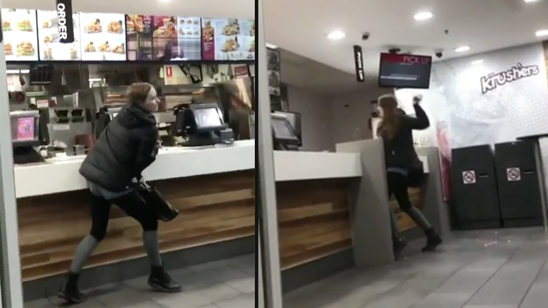 Εξαγριωμένη μεθυσμένη σπάει φαστφουντάδικο