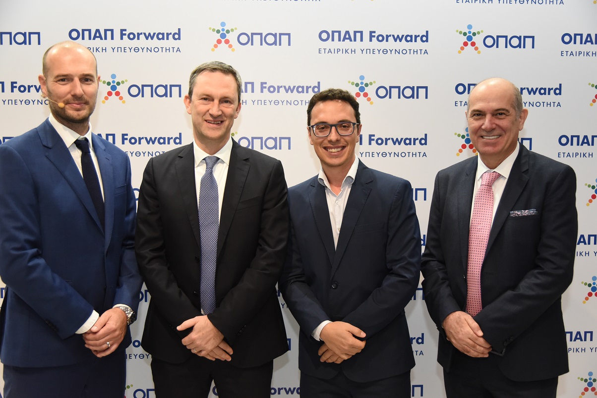 Πετρ Ματεγιόφσκι Chief Customer Οfficer  ΟΠΑΠ, Ντάμιαν Κόουπ Διευθύνων Σύμβουλος ΟΠΑΠ, Χάρης Μακρυνιώτης Διευθύνων Σύμβουλος Endeavor Greece, Σπύρος Φωκάς Αντιπρόεδρος Α’ ΟΠΑΠ