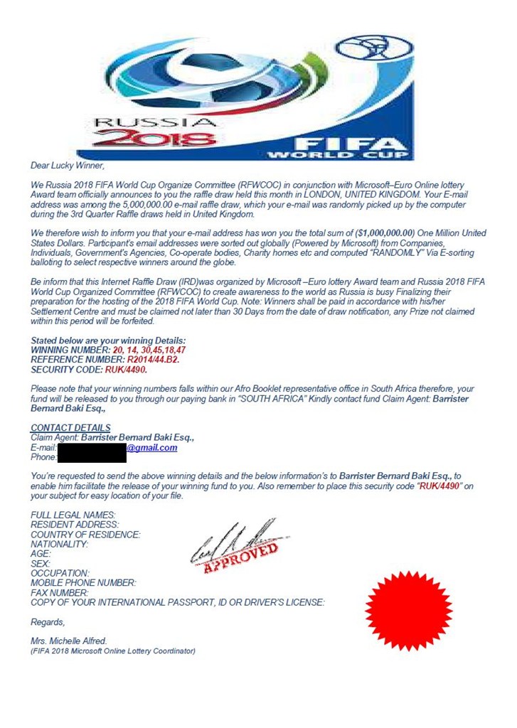 Scam email με στόχο οπαδούς της Βραζιλίας, με υποτιθέμενη προσφορά από τη VISA