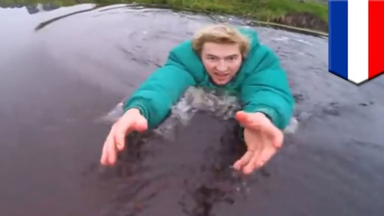 Θρυλική βουτιά στα παγωμένα νερά για να σώσει το drone του!