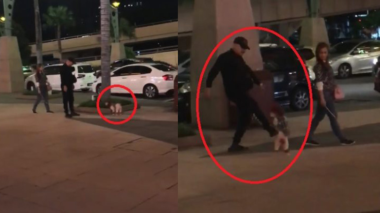 Άνδρας κλωτσάει τον σκύλο του όταν δεν περπατάει στα δυο πόδια