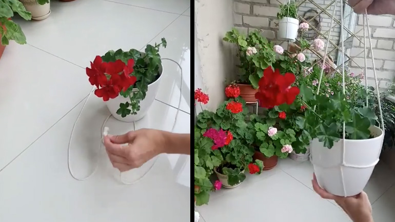 Έξυπνη τεχνική για να κρεμάσεις μια γλάστρα