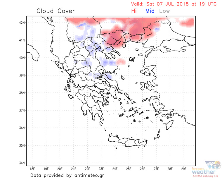 Χάρτης νεφοκάλυψης την Κυριακή