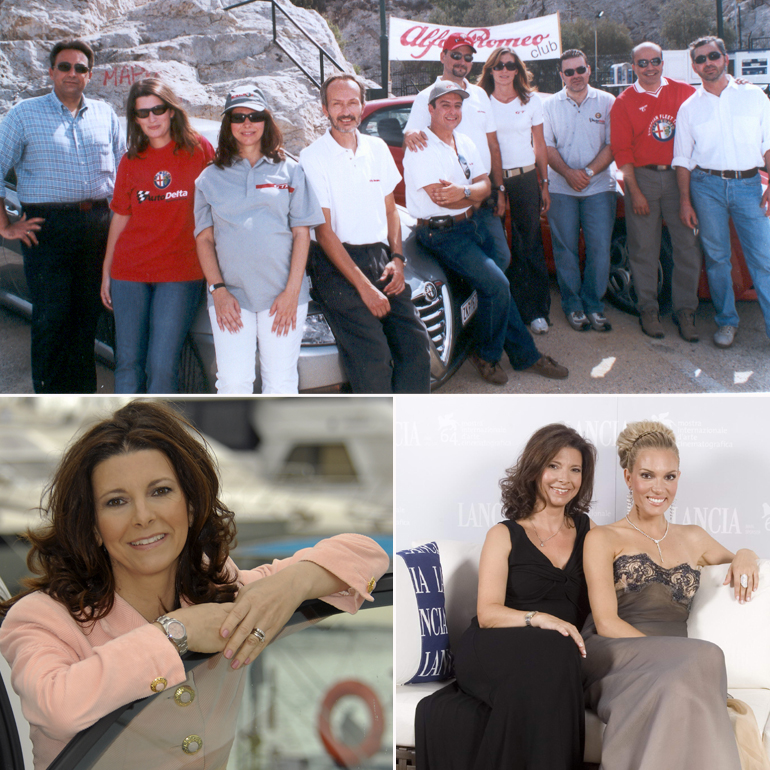 Σε εκδήλωση των alfisti.gr (φωτό πάνω) και σε εκδήλωση της Lancia (κάτω δειξιά: 64o festival κινηματογράφου) . Κάτω αριστερά φωτογράφηση με αυτοκίνητο και σκάφη, δύο κλάδοι που εργάστηκε συνολικά 32 έτη (18 και 14) 