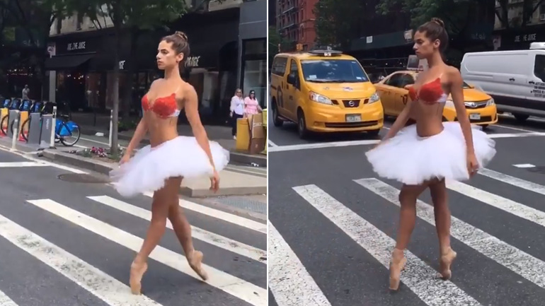 Μπαλαρίνες διασχίζουν τον δρόμο