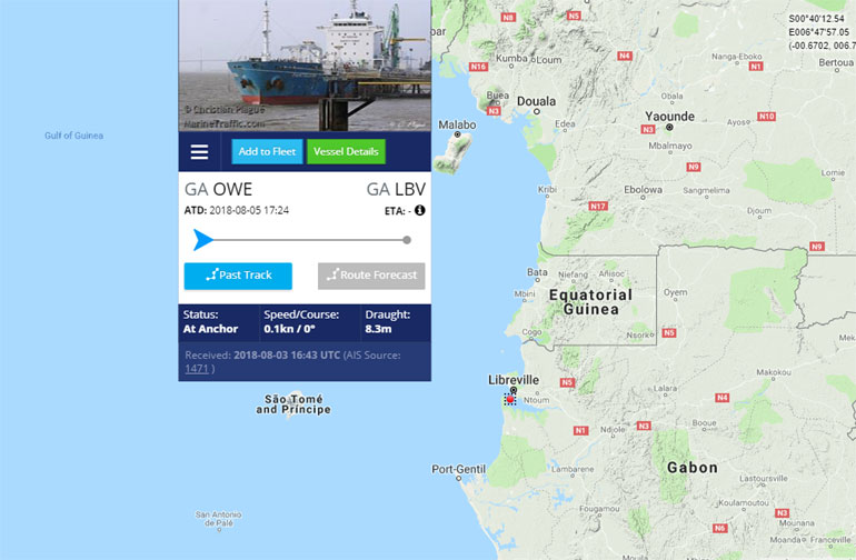 Το σημείο του τελευταίου στίγματος του τάνκερ