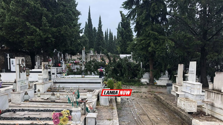 Πλημμύρες στη Λαμία: Καταστράφηκαν μνήματα από πτώσεις δέντρων