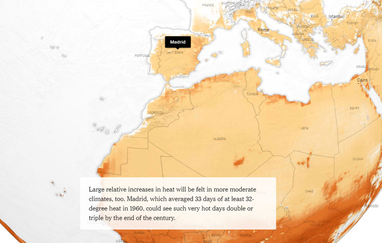 Η Μαδρίτη θα επηρεαστεί με τον ίδιο τρόπο, με τις θερμές ημέρες της να τριπλασιάζονται έως το τέλος του αιώνα