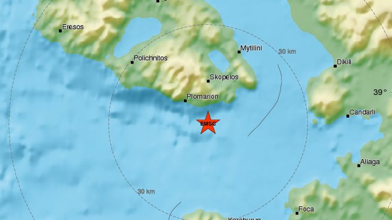 Σεισμική δόνηση 3,9R νότια της Μυτιλήνης