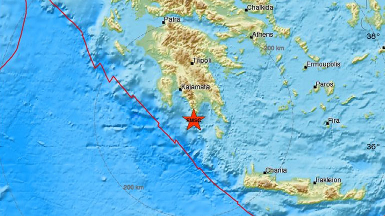 Σεισμός 3,6R νοτιοδυτικά του Γυθείου